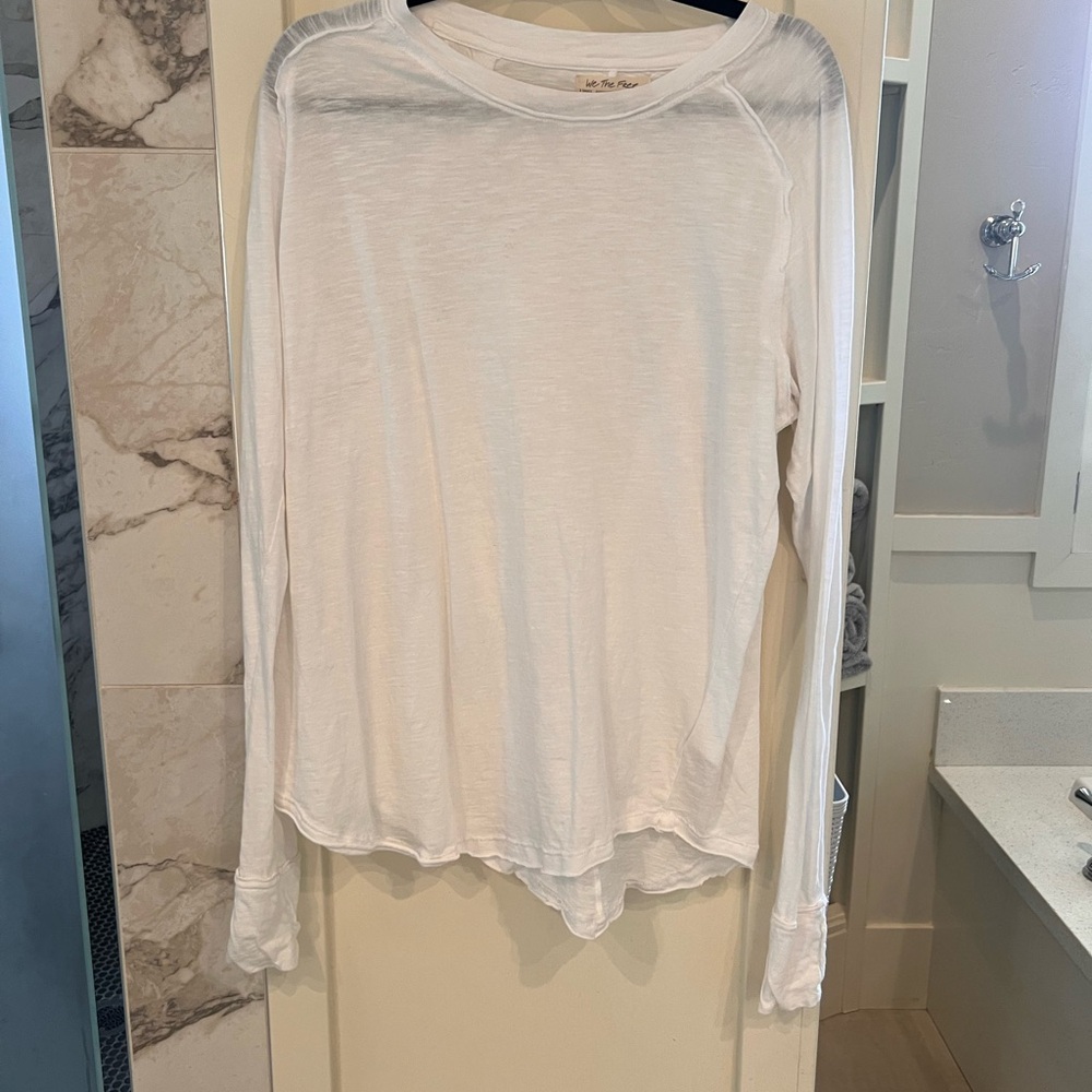 Free People Cream Relaxed Long Sleeve Hoodie